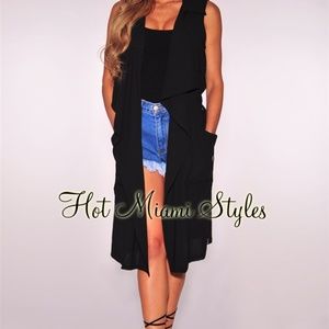 Black Waterfall Belted Vest